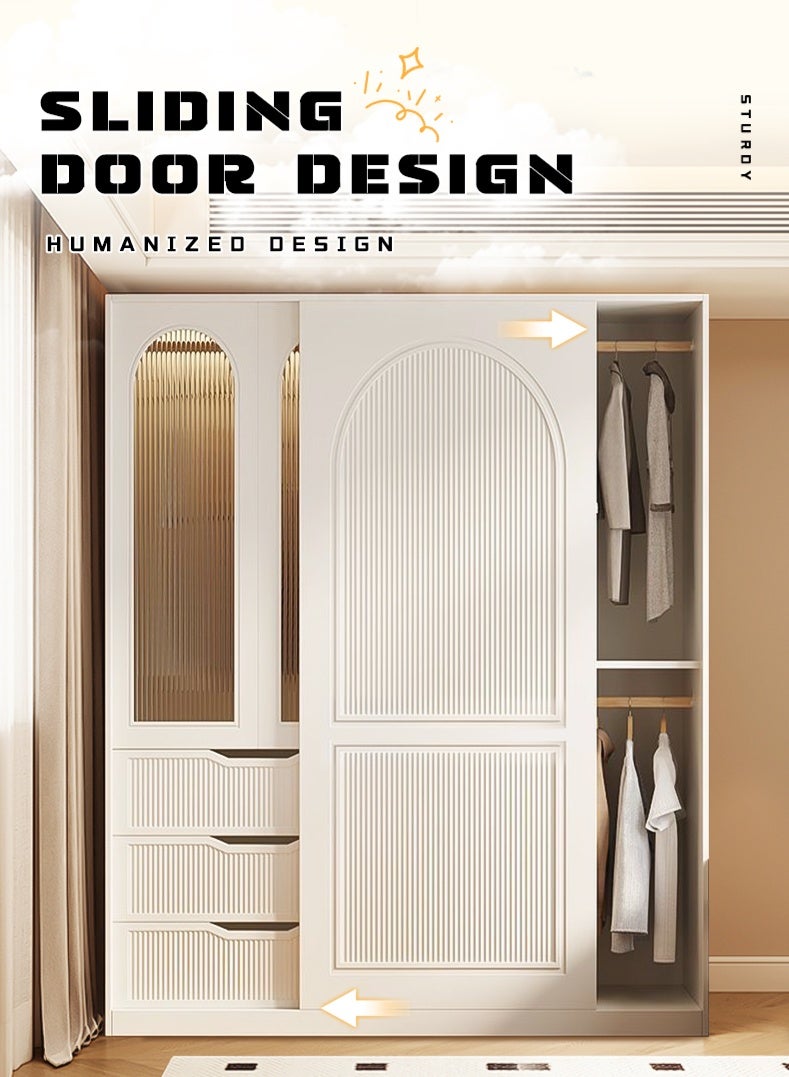 Generic French Cream Style Wardrobe Sliding Door Modern Simple Wardrobe Closet Bedroom Cabinet Storage Cabinet  - Image 4