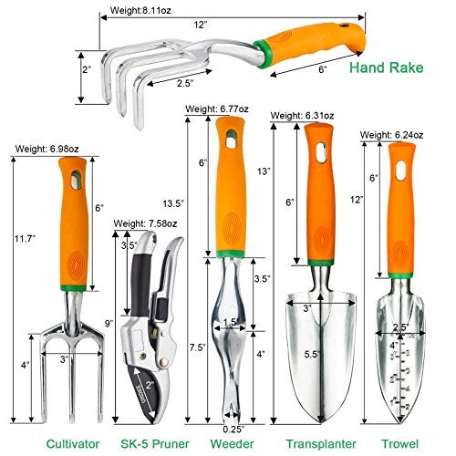 UKOKE Garden Tool Set, 12 Piece Aluminum Hand Tool Kit, Garden Canvas Apron with Storage Pocket, Outdoor Tool, Heavy Duty Gardening Work Set with Ergonomic Handle, Gardening Tools for women men - Image 2