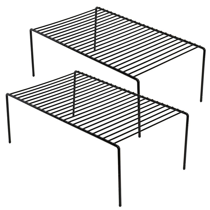 Ipegtop Kitchen Cabinet Storage Shelf Rack, Set Of 2 Large (15.7 X 9.4 Inch) Rustproof Metal Wire Shelves Spice Shelf Rack Cupboard Organizer For Pantries Countertops Utensils Organization, Black - Image 1