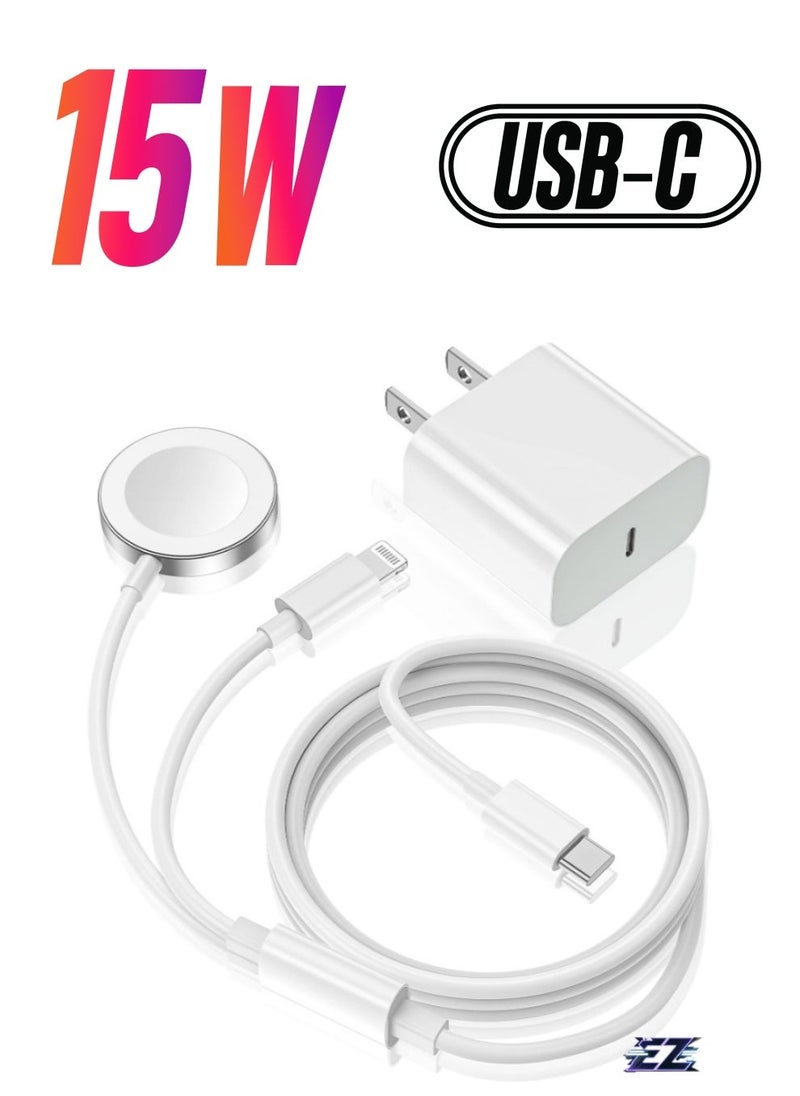 Raxoom "Upgraded 2-in-1 USB-C Fast Charging Cable for iPhone & Apple Watch with 15W Wall Charger Block" - Image 1