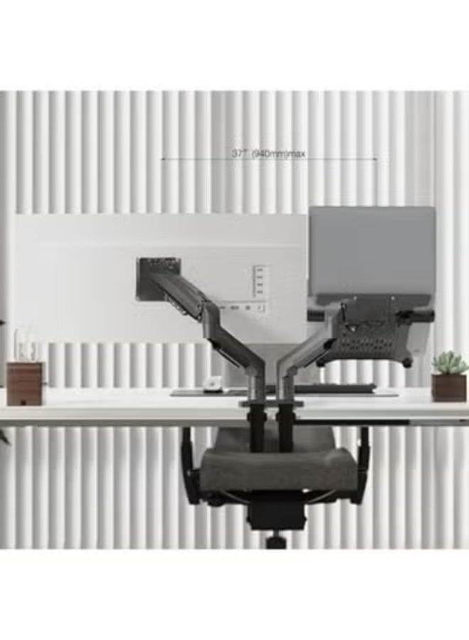 Adjustable Laptop Stand with Device Tray (10–17") and Monitor Arm (17–30") – Clamp or Grommet Mount – Ergonomic Workspace Organizer - Image 2