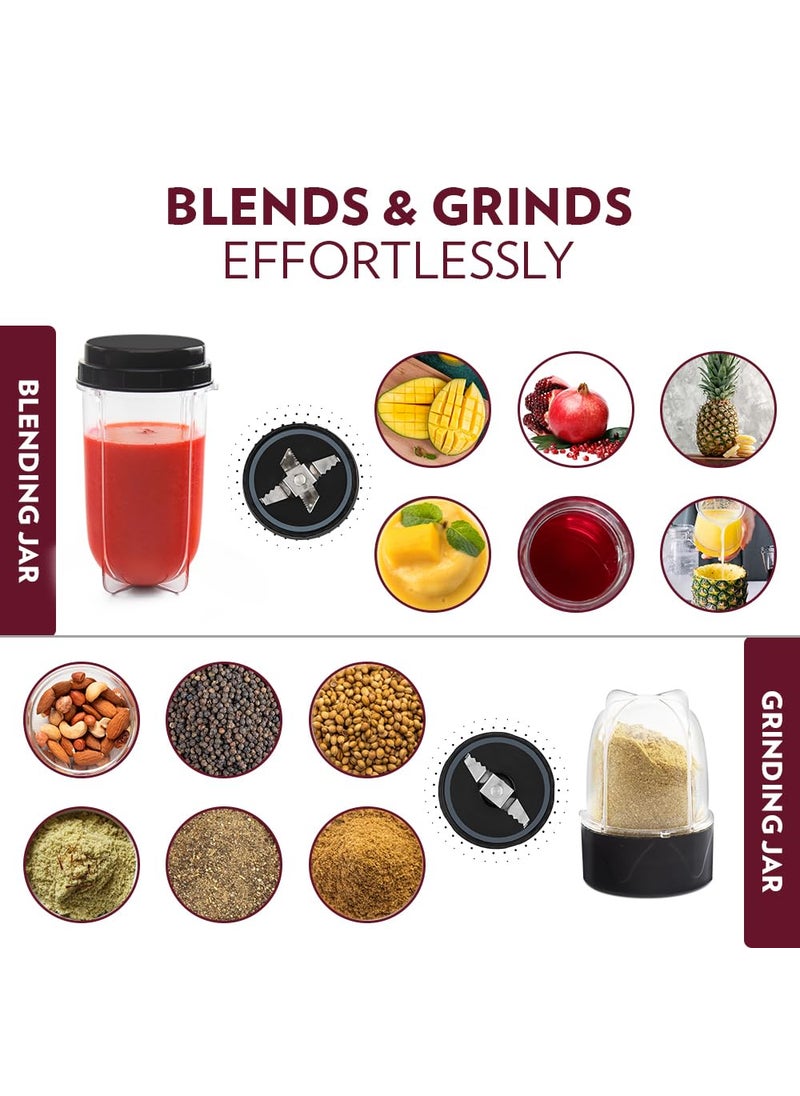 BOROSIL Borosil NutriFresh Portable Mini-Blender & Grinder, 500 ml Blending Jar, 300 ml Chutney Jar, For Blending Smoothies & Chutneys, Dry Grinding Spices, Black, 400 W  - Image 5