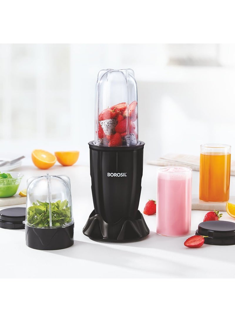 BOROSIL Borosil NutriFresh Portable Mini-Blender & Grinder, 500 ml Blending Jar, 300 ml Chutney Jar, For Blending Smoothies & Chutneys, Dry Grinding Spices, Black, 400 W  - Image 2