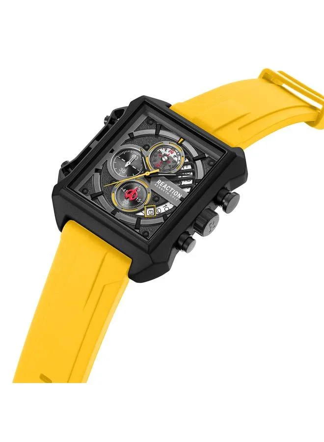 Kenneth Cole Reaction Black Dial Yellow Silicone Strap Chronograph Watch for Men, 52.5mm