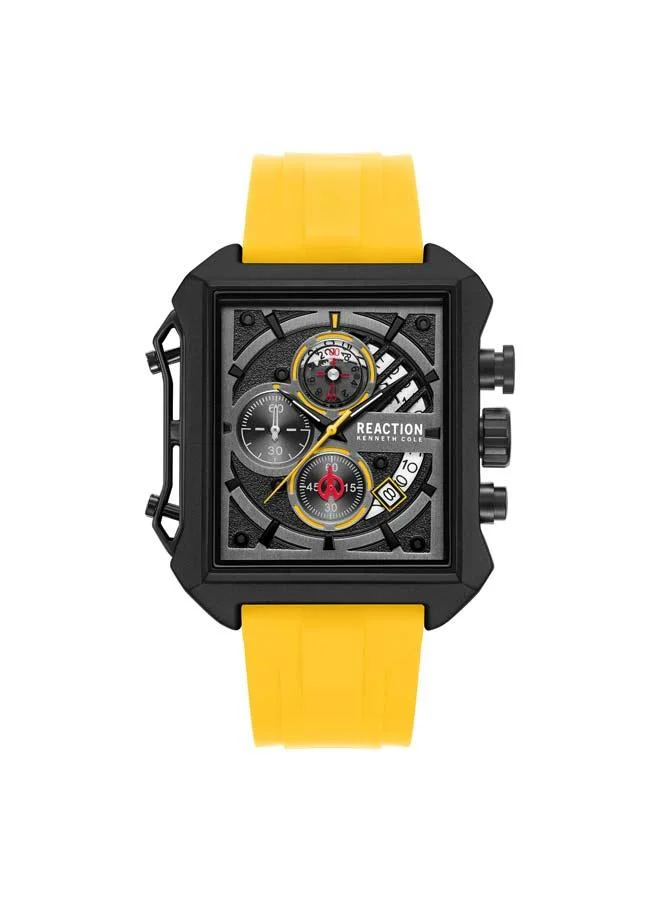 Kenneth Cole Reaction Black Dial Yellow Silicone Strap Chronograph Watch for Men, 52.5mm