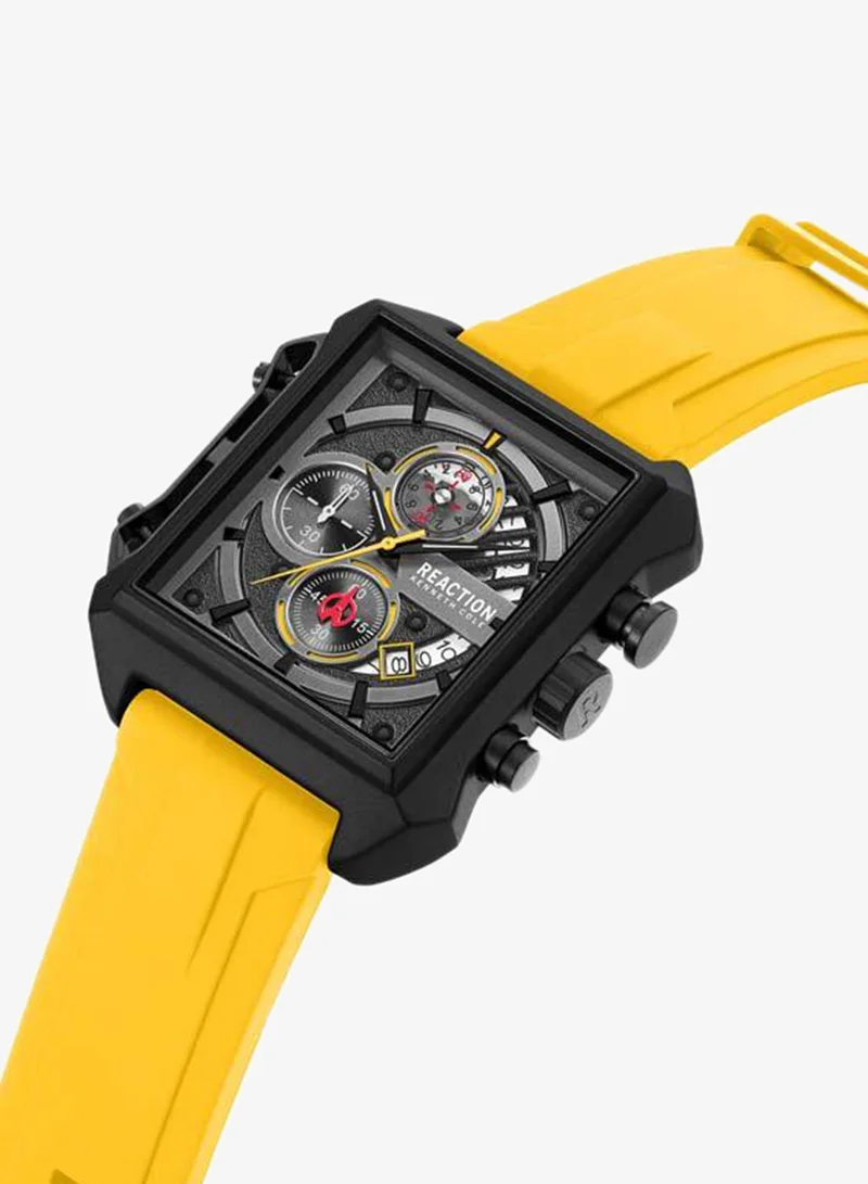 Kenneth Cole Reaction Black Dial Yellow Silicone Strap Chronograph Watch for Men, 52.5mm