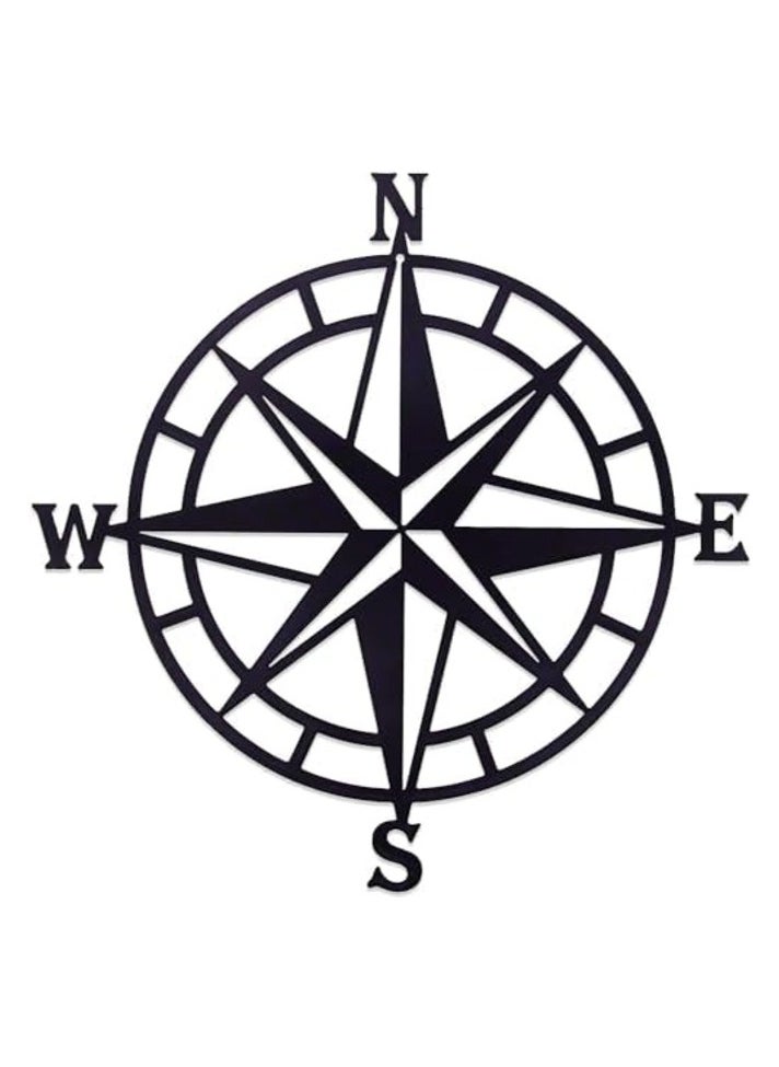 MIRFA Wooden Wall Art With Self Adhesive Base - Black (Nautical Compass)  - Image 1