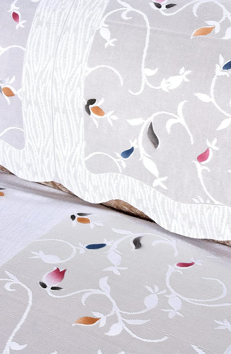 HOMECROWN Net Fabric Floral Leaf Print Design 5 Seater Sofa Cover Beautiful Cotton Sofa Cover 3 Seater and 2 seaters White 69 x 178 cm - Image 4