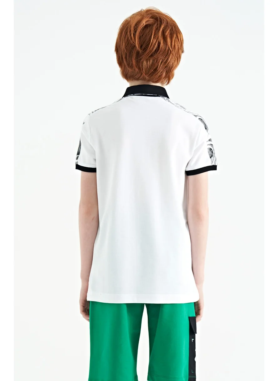 Tommy Life White Print Detailed Pola Collar Standard Pattern Boys T-Shirt - 11166