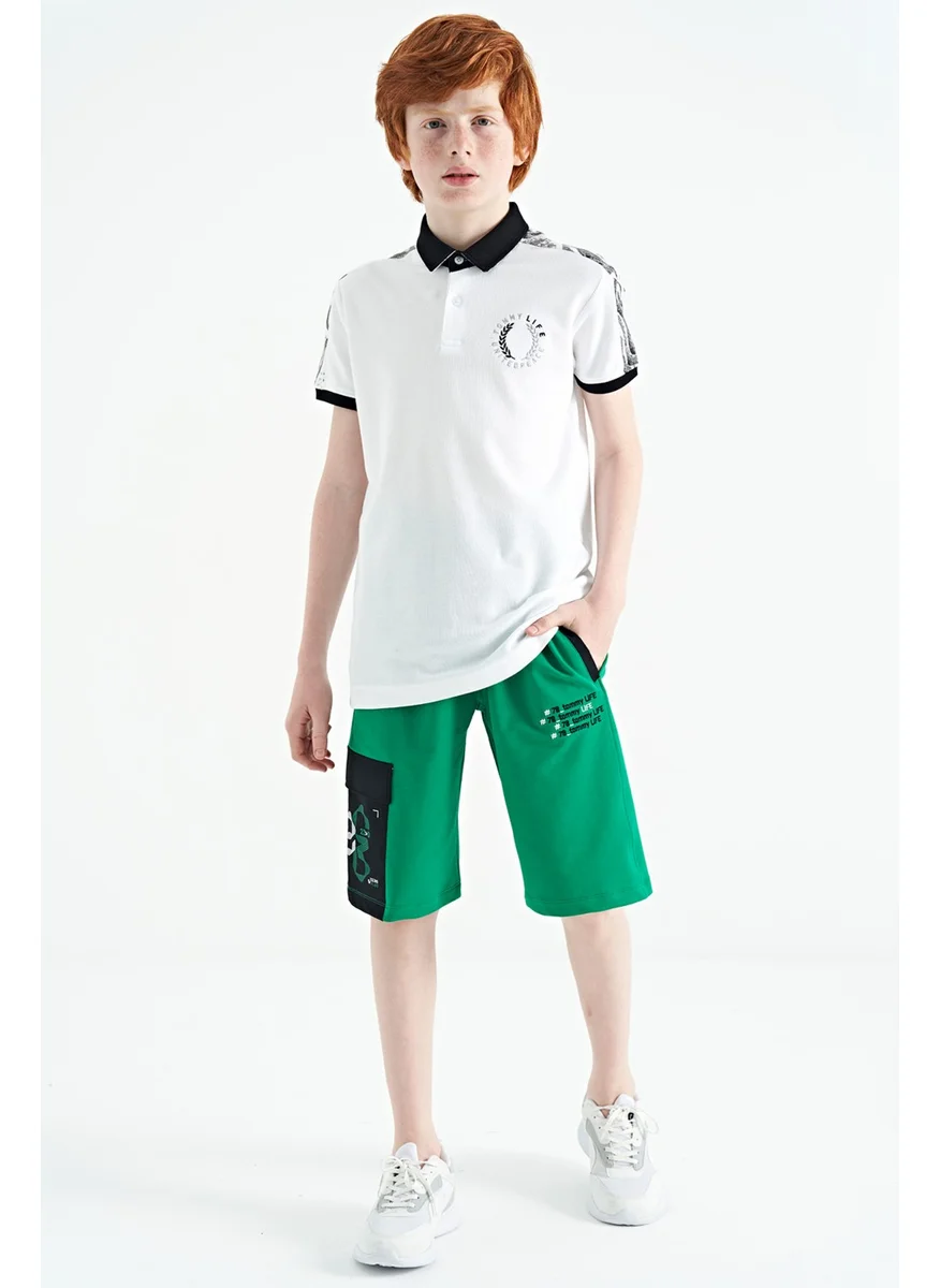 Tommy Life White Print Detailed Pola Collar Standard Pattern Boys T-Shirt - 11166