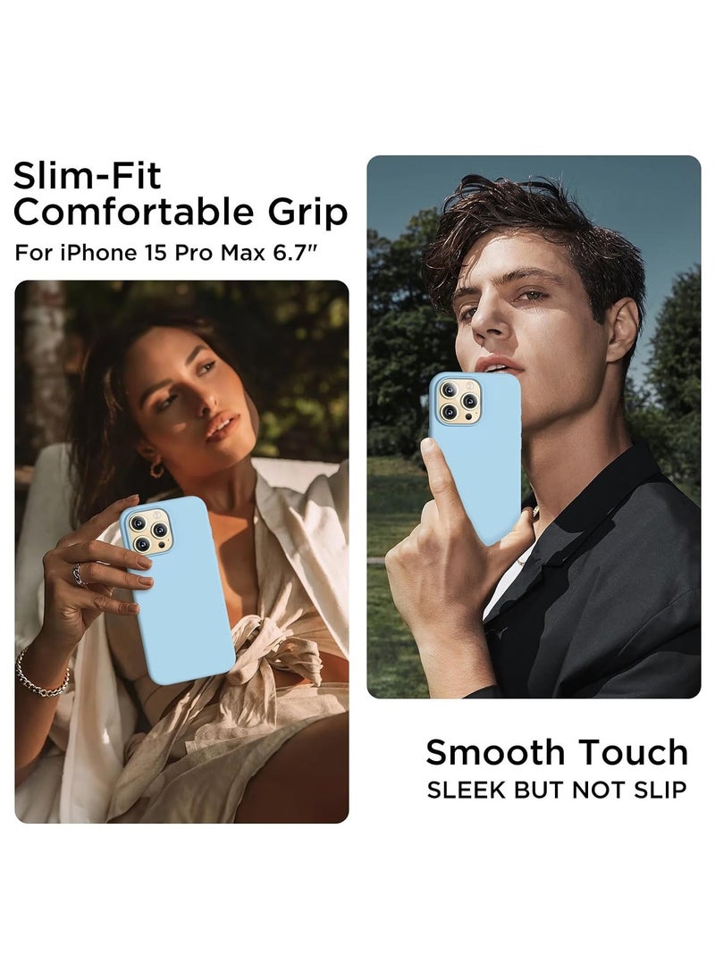 Raxoom Compatible with iPhone 15 Pro Max Case, Liquid Silicone Case, Full Body Shockproof Protective Cover Slim Thin Phone Case with Soft Anti-Scratch Microfiber Lining, 6.7 inch-Baby Blue - Image 2