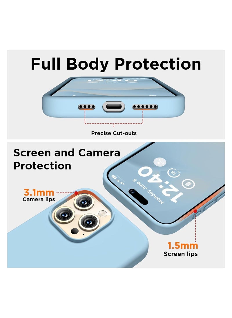 Raxoom Compatible with iPhone 15 Pro Max Case, Liquid Silicone Case, Full Body Shockproof Protective Cover Slim Thin Phone Case with Soft Anti-Scratch Microfiber Lining, 6.7 inch-Baby Blue - Image 4