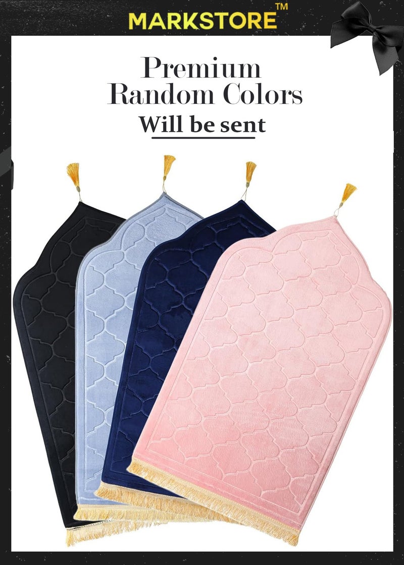 مارك ستور سجادة صلاة منقوشة بجزء علوي من المخمل مضادة للانزلاق، سجادة صلاة للعمرة والحج في رمضان 65 × 110 سم، أفضل هدية لرمضان (ألوان عشوائية) - Image 2