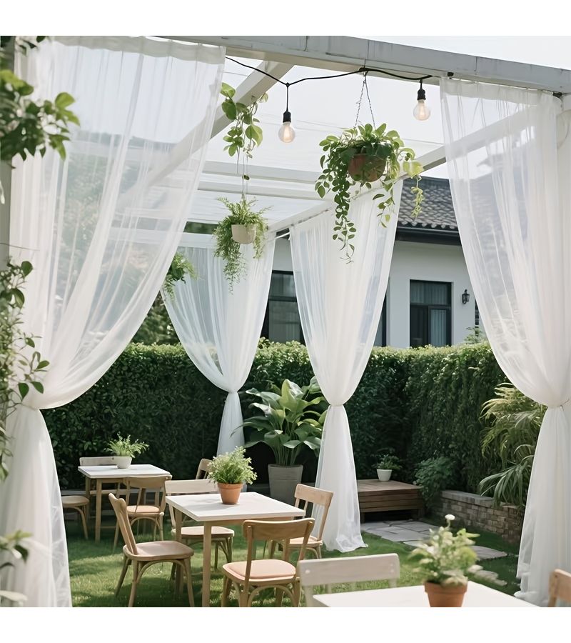 2pcs White Sheer Mosquito Net Window Scrim Curtains 37.4x118.1 Inches Breathable Mesh Rod Pocket Panels For Gazebos Terraces Cottage Backyards Courtyards Gardens Walkways Wedding Birthday Decoration - Image 5