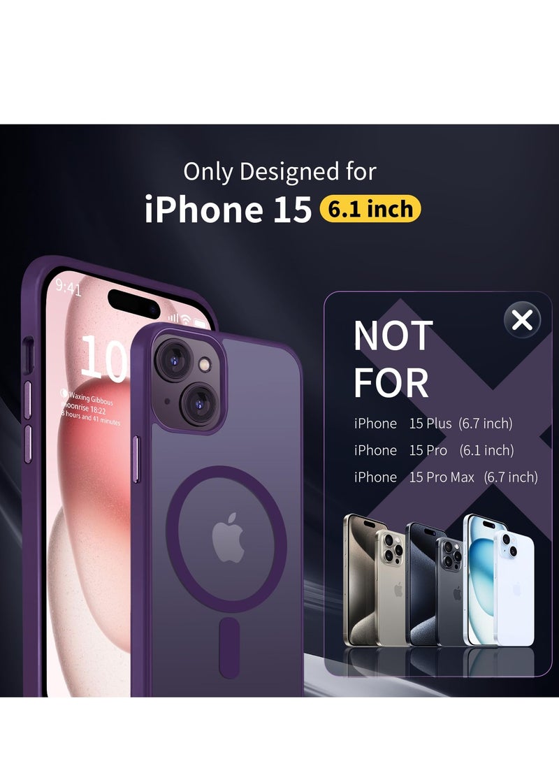 INFOSUN iPhone 15 Case Cover Compatible with Magsafe Magnetic Designed Shockproof Case Translucent Matte Protective Cover Back Hard Cases with Magnet for iPhone 15 Case Purple  - Image 2