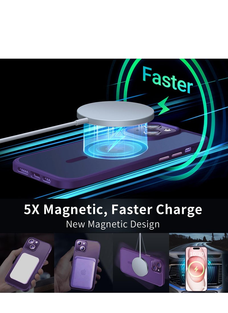 INFOSUN iPhone 15 Case Cover Compatible with Magsafe Magnetic Designed Shockproof Case Translucent Matte Protective Cover Back Hard Cases with Magnet for iPhone 15 Case Purple  - Image 3