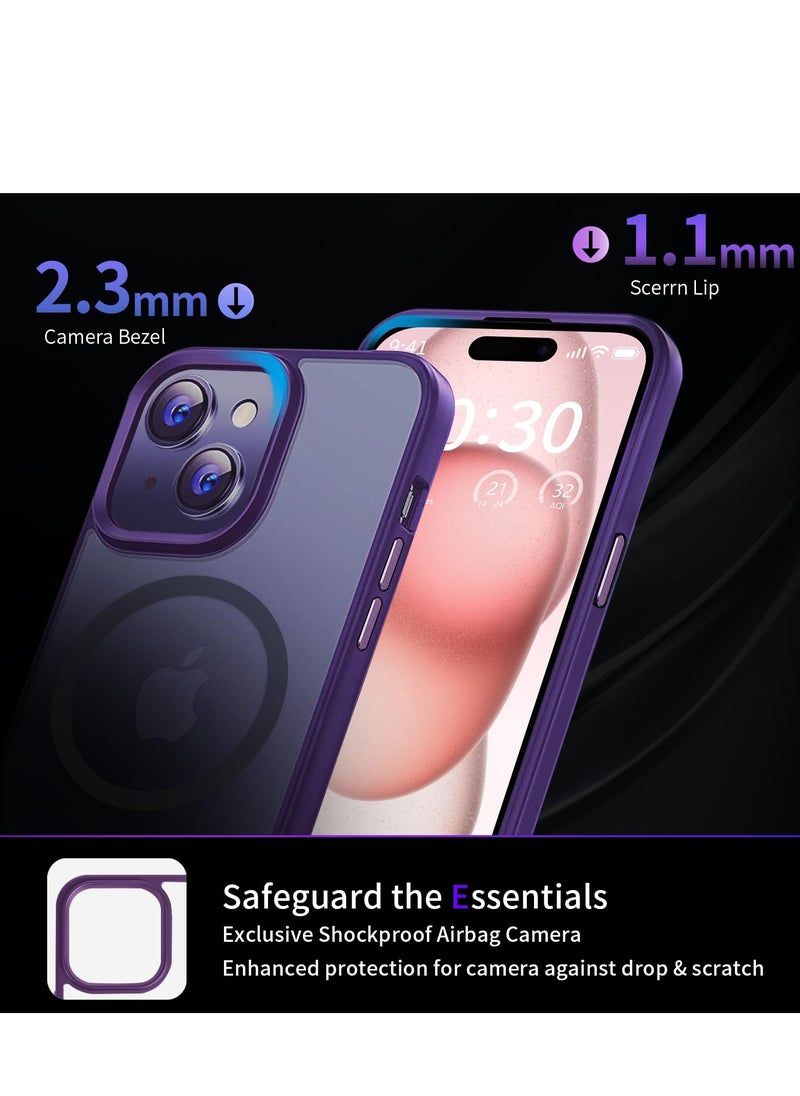 INFOSUN iPhone 15 Case Cover Compatible with Magsafe Magnetic Designed Shockproof Case Translucent Matte Protective Cover Back Hard Cases with Magnet for iPhone 15 Case Purple  - Image 5