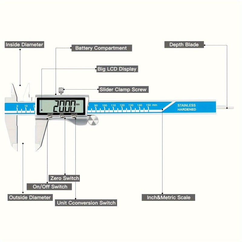 1pc Digital Caliper Measuring Tool ART19A05-3 Precision Electronic Vernier Inch Millimeter Jewelry Accuracy Stainless - Image 3