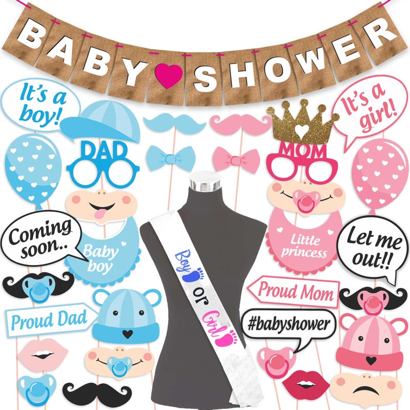 WOBBOX Wobbox Baby Shower Decoration Items| Baby Shower Ceremony Photo Booth Props for Photoshoot, Baby Shower Banner& Mom to Be Sash, Godh Bharai Ceremony Decoration Kit-(FP4725)  - Image 1