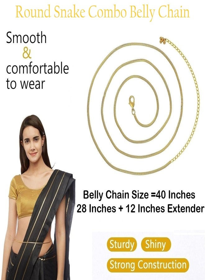 فاما VAMA FASHIONS حزام سلسلة بطن الثعبان Kamarband سلاسل الخصر Kamar Kardhani Kamar bandh Saree Vaddanam للفتيات والنساء (3 مجموعة سلسلة Kamarpatta Hip) - Image 3