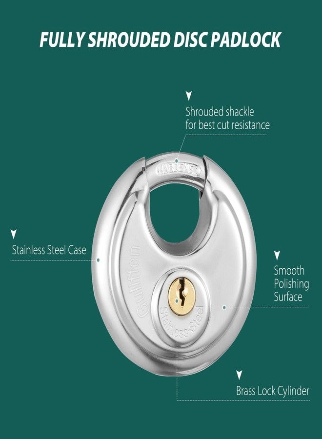 Guliffen Keyed Alike Discus Padlocks,Stainless Steel Disc Padlock with Same Key for Storage Unit, Sheds, Garages and Trailer，4 Pack - Image 3
