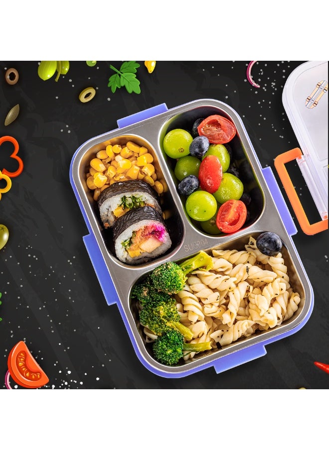 Eazy Kids Eazy Kids 3 Compartment Stainless Steel bento Lunch Box, 800ml - Skate Board Purple  - Image 4