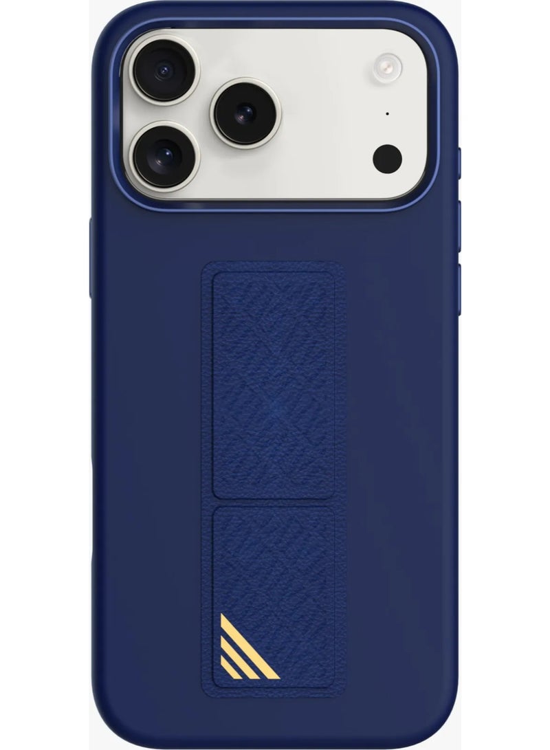 LEVELO iPhone 17 Pro Max Case Morphix Silicone With Leather Grip For Secure Hold / Shock-Resistant Bumper / Slim Fit Design Back Cover / Raised Bezels For Camera & Screen / Liquid Silicone Comfort / Raised Edge - Dark Blue - Image 1