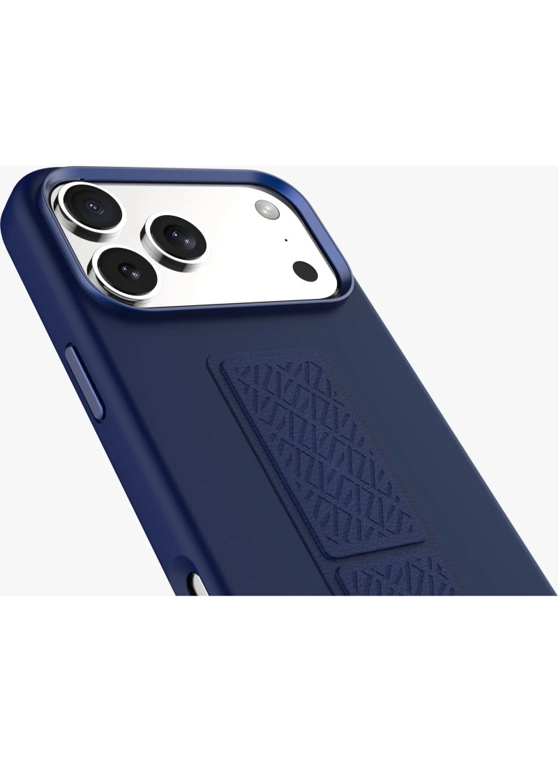 LEVELO iPhone 17 Pro Max Case Morphix Silicone With Leather Grip For Secure Hold / Shock-Resistant Bumper / Slim Fit Design Back Cover / Raised Bezels For Camera & Screen / Liquid Silicone Comfort / Raised Edge - Dark Blue - Image 3