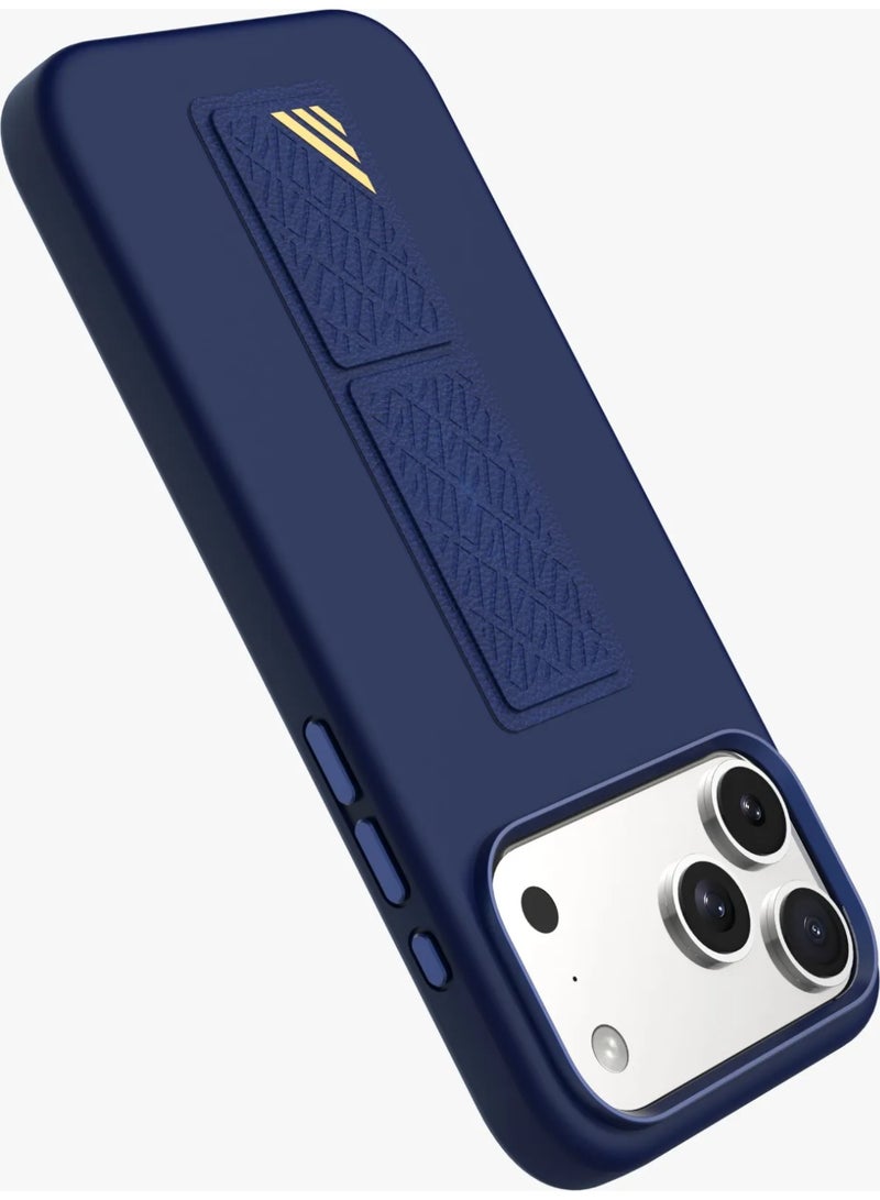 LEVELO iPhone 17 Pro Max Case Morphix Silicone With Leather Grip For Secure Hold / Shock-Resistant Bumper / Slim Fit Design Back Cover / Raised Bezels For Camera & Screen / Liquid Silicone Comfort / Raised Edge - Dark Blue - Image 2