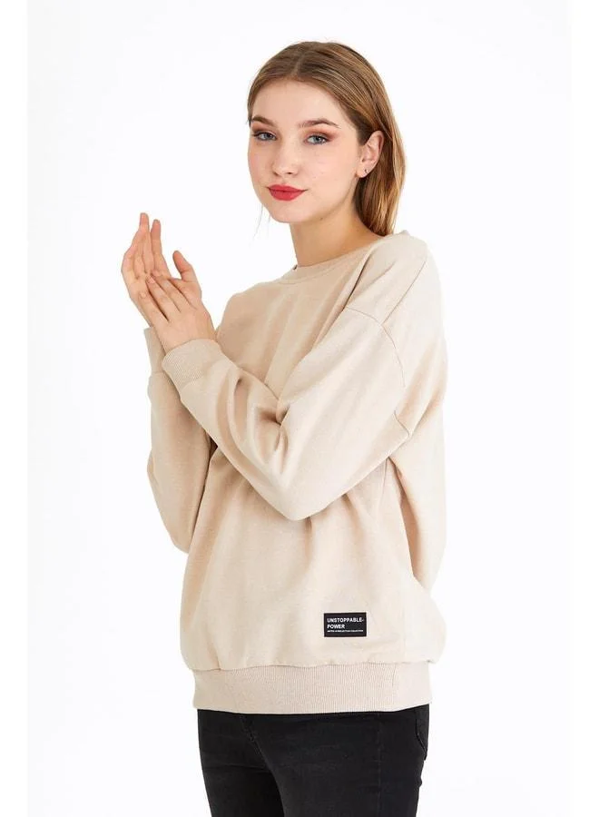 Mmetalic  Women’s Beige Basic Crew Neck Sweatshirt for Women | Best Price UAE