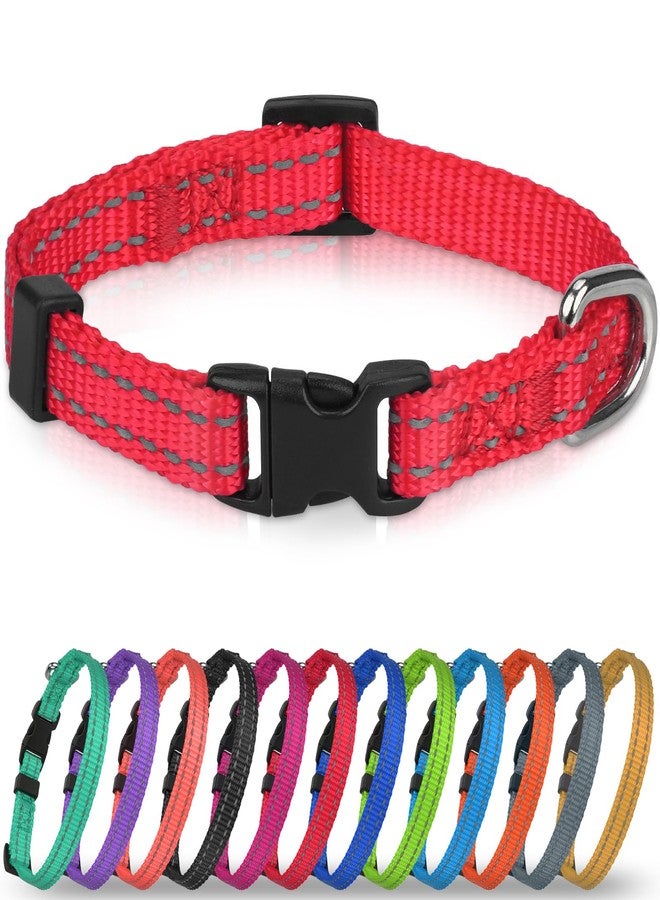 Joytale Small Dog Collar, Reflective and Adjustable Nylon Collar with Quick-Release Buckle, Lightweight No-Choke Design for Puppy and Extra Small Dogs, Red, XS - Image 1