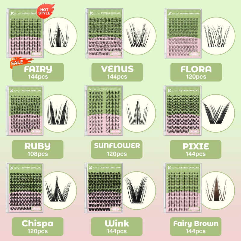 KEYYOU Fairy Wink Lash Clusters Kit Lash Extension Kit D Curl 144Pcs Eyelash Extension Wispy Natural Invisible Band with Waterproof DIY at Home(Fairy Wink-D-8-18MIX) - Image 5