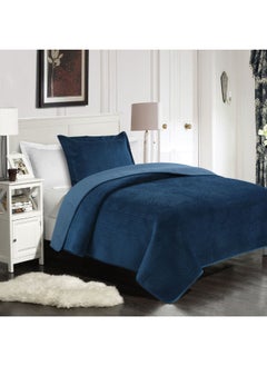 Cottage 3 Pcs Velvet Bedspread Darkk Blue King Size,260*260+2*50*75+5  - Image 2
