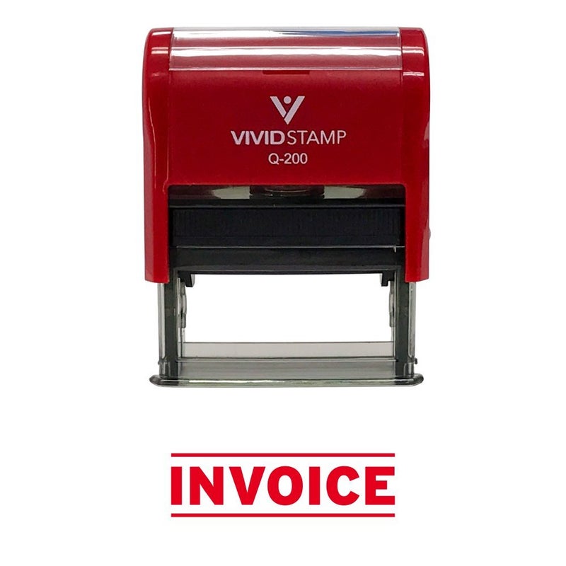 Vivid Stamp Invoice Self Inking Rubber Stamp Red Ink  Medium