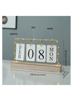 Generic Wooden Perpetual Calendar with Metal Stand for Office and Home Decor 2023 Monthly and Weekly Planner Desk Decoration in White Color  - Image 4