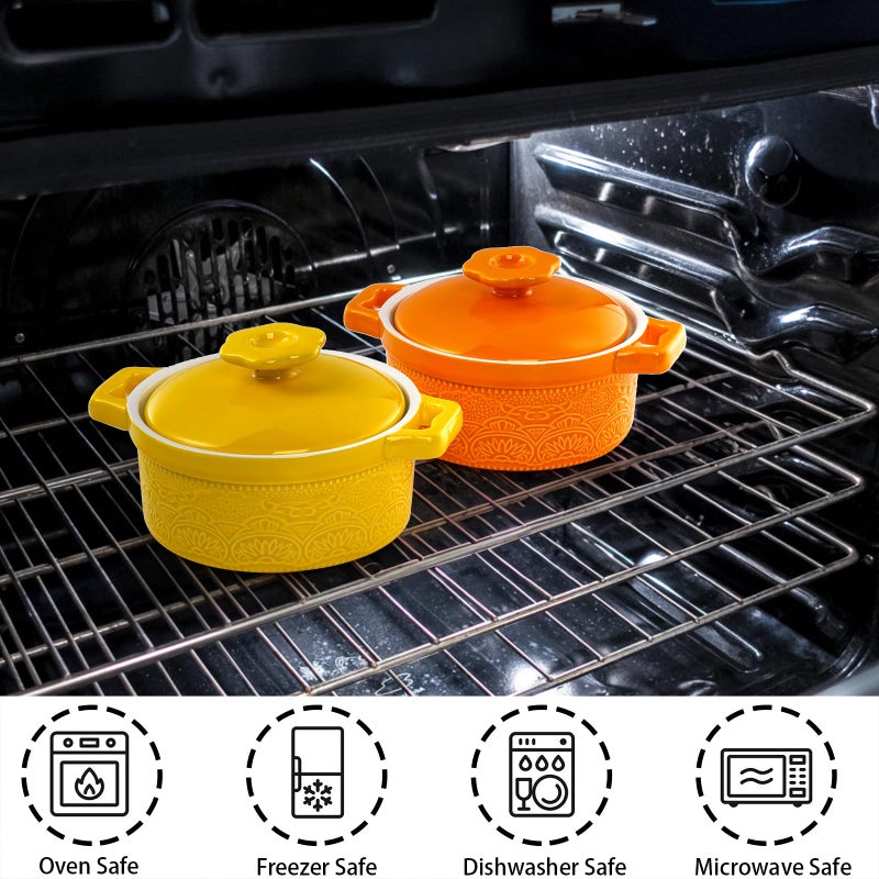Hacaroa Set of 6 Mini Cocotte with Lid, 8 Oz Ceramic Ramekins with Handles, Small Casserole Dishes Individual Serving Pot for Baking, SoufflÃ©, Soup, Cobbler, Oven Safe, 6 Colors - Image 5
