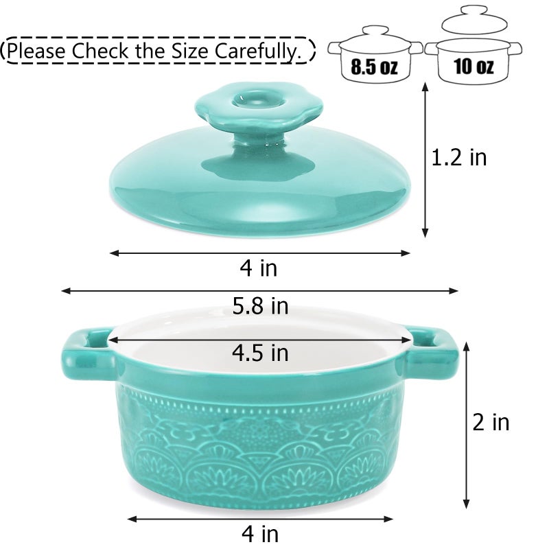 Hacaroa Set of 6 Mini Cocotte with Lid, 8 Oz Ceramic Ramekins with Handles, Small Casserole Dishes Individual Serving Pot for Baking, SoufflÃ©, Soup, Cobbler, Oven Safe, 6 Colors - Image 2