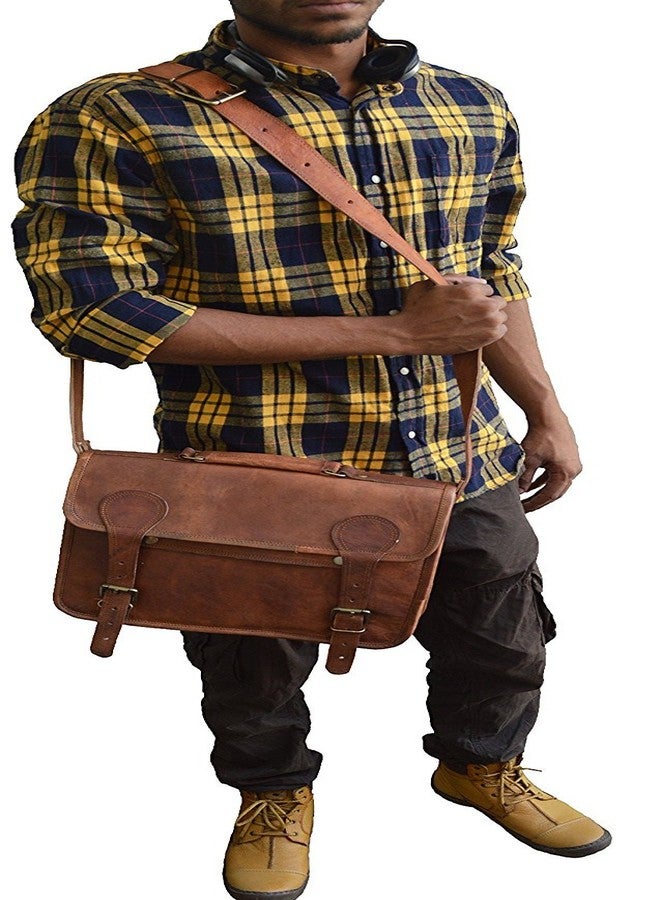 jaald 13" leather messenger bag laptop case office briefcase men computer distressed shoulder bag, Brown, Large, Messenger - Image 4