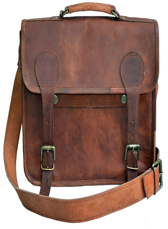 jaald 13" leather messenger bag laptop case office briefcase men computer distressed shoulder bag, Brown, Large, Messenger - Image 1