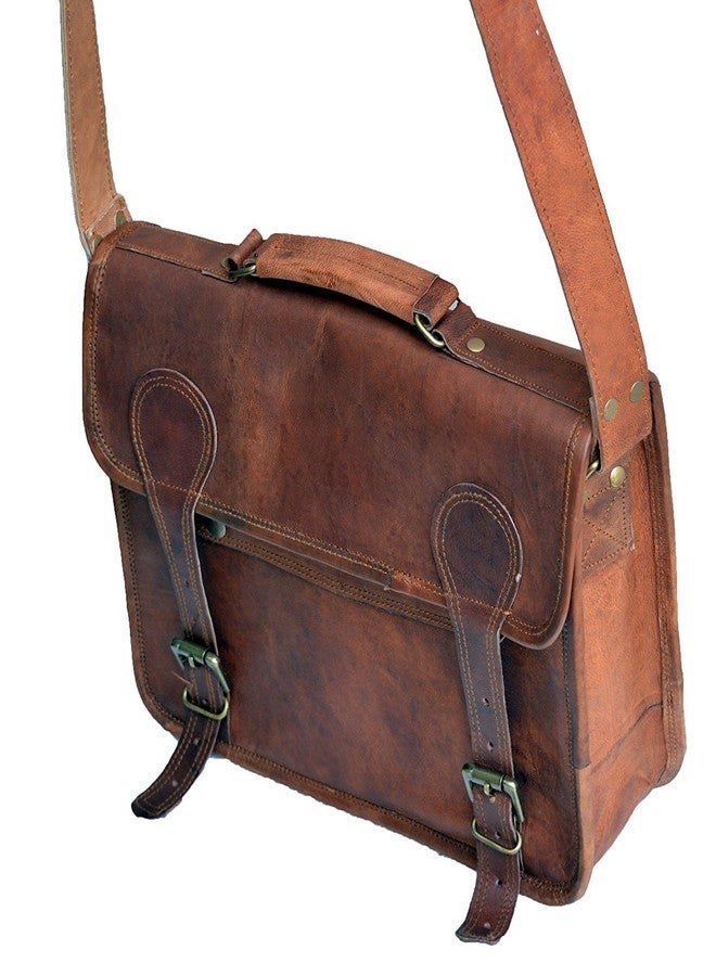 jaald 13" leather messenger bag laptop case office briefcase men computer distressed shoulder bag, Brown, Large, Messenger - Image 2
