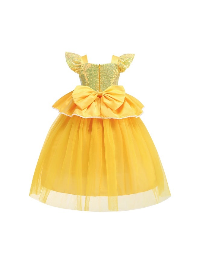 Belle Costume for Girls Yellow Princess Dress up Halloween Birthday Party Cosplay Outfits - Image 3