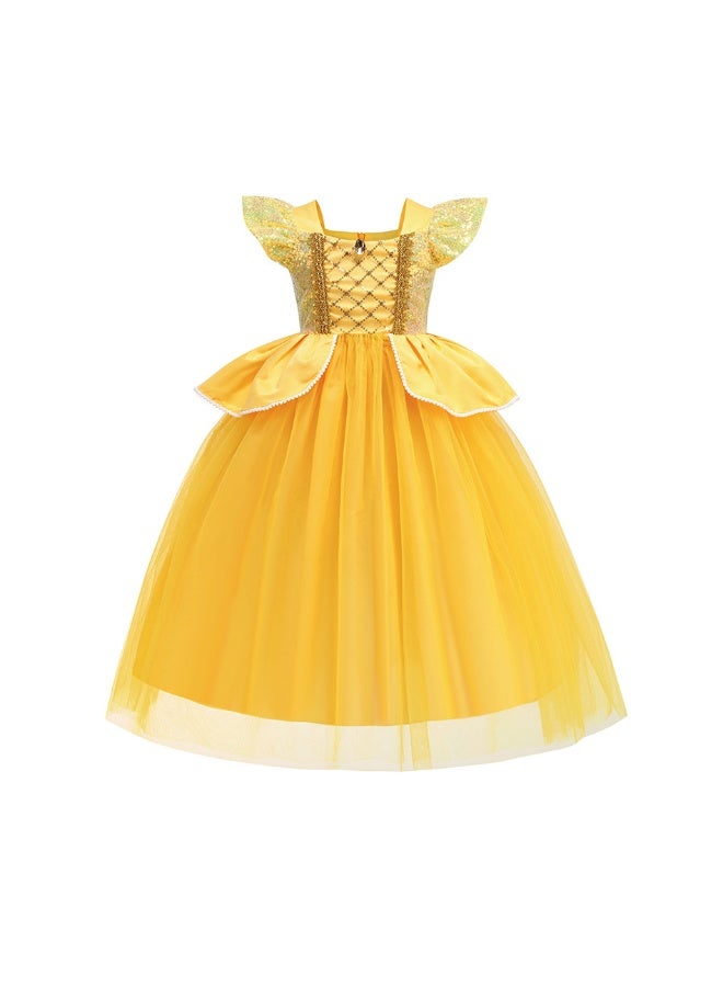 Belle Costume for Girls Yellow Princess Dress up Halloween Birthday Party Cosplay Outfits - Image 1