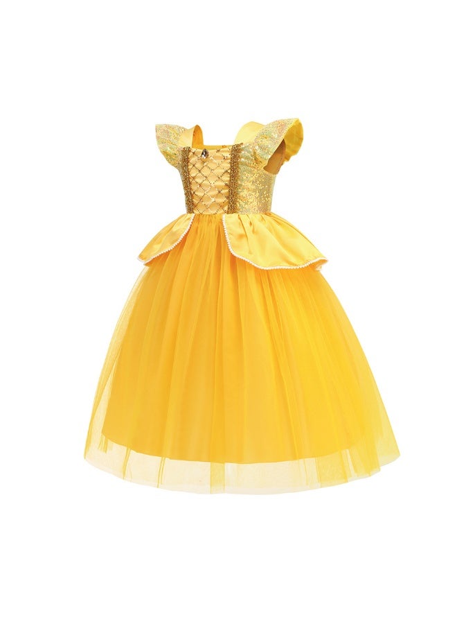 Belle Costume for Girls Yellow Princess Dress up Halloween Birthday Party Cosplay Outfits - Image 2