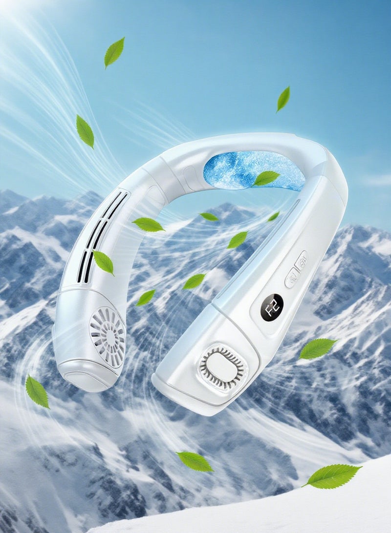 SahlTech Neck Air Conditioner - Portable Bladeless Neck Fan with Borneol Cooling · 360° Up-Down Airflow · 3-Speed LED Display · USB Recharge · Indoor/Outdoor Travel（White) - Image 1