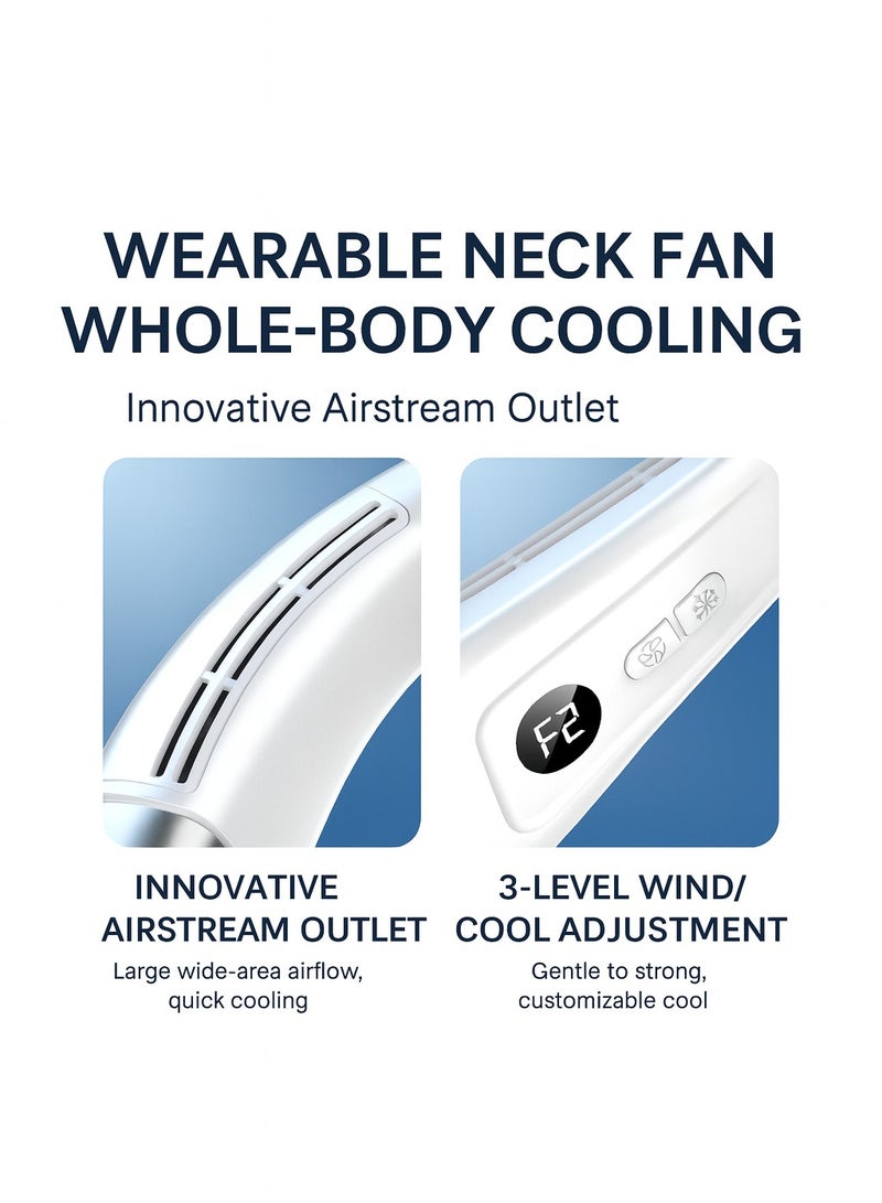 SahlTech Neck Air Conditioner - Portable Bladeless Neck Fan with Borneol Cooling · 360° Up-Down Airflow · 3-Speed LED Display · USB Recharge · Indoor/Outdoor Travel（White) - Image 3