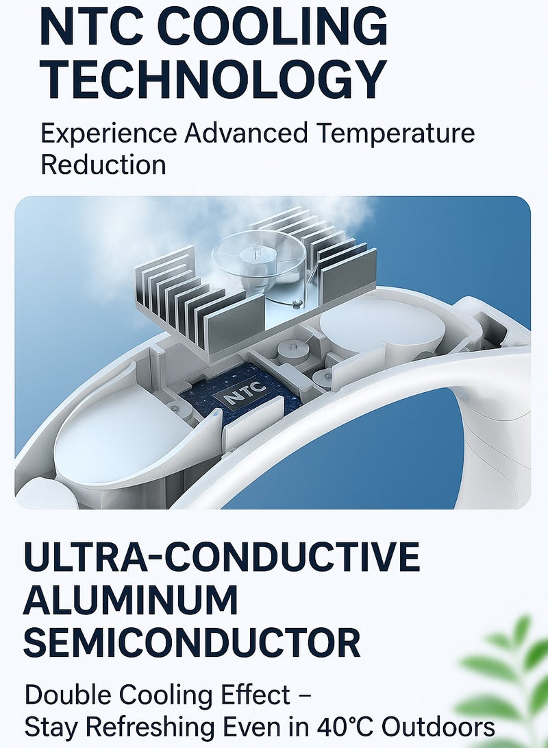 SahlTech Neck Air Conditioner - Portable Bladeless Neck Fan with Borneol Cooling · 360° Up-Down Airflow · 3-Speed LED Display · USB Recharge · Indoor/Outdoor Travel（White) - Image 2