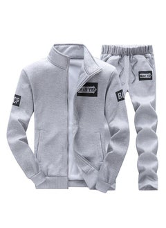 Generic Mens Long Sleeve Sports Suit Casual Track Set Grey D75 Spring and Autumn suit 