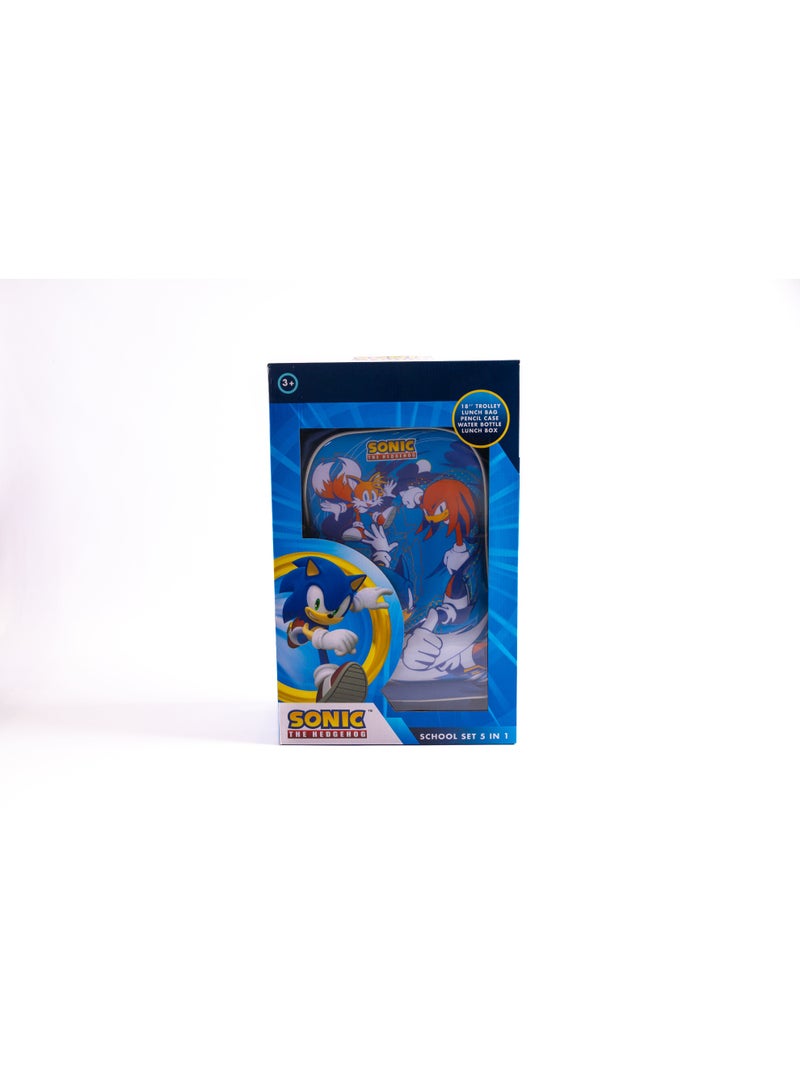 سونيك مجموعة حقيبة مدرسية بعجلات مقاس 18 بوصة من سونيك مع حقيبة غداء ومقلمة وزجاجة مياه وصندوق غداء - أزرق - Image 3