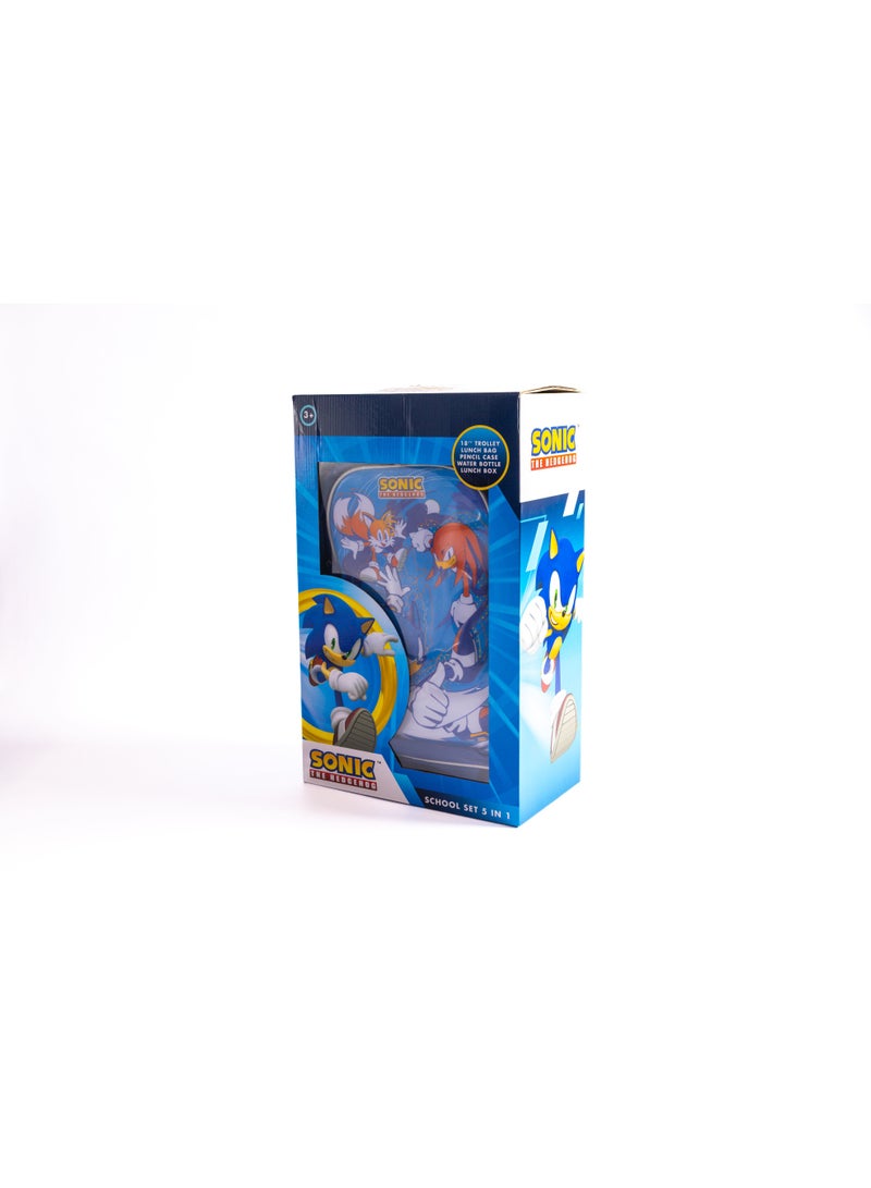 سونيك مجموعة حقيبة مدرسية بعجلات مقاس 18 بوصة من سونيك مع حقيبة غداء ومقلمة وزجاجة مياه وصندوق غداء - أزرق - Image 2