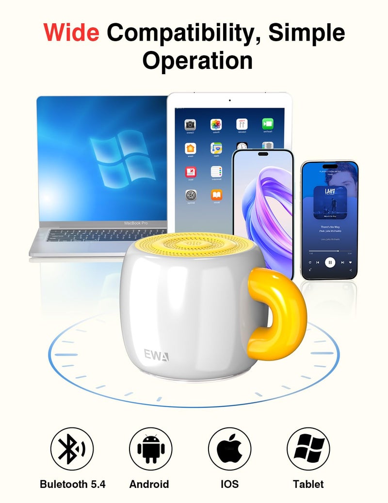 EWA Bluetooth Speaker, Mini Portable Bluetooth Speaker with Creative Cup-Shaped Design, IP67 Waterproof, Loud & Clear Sound, Ideal Gift for Desk, Travel & Holidays, A163 (White) - Image 5